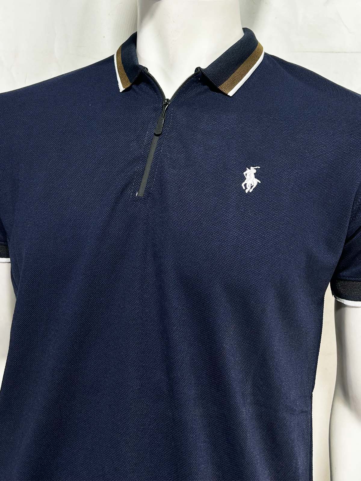 Navy Zip Polo T-Shirt For Men MTS449