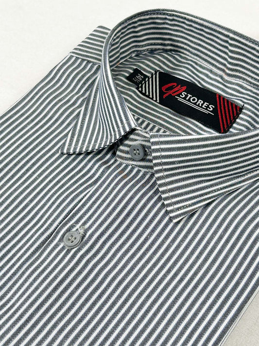 B Grey Lines Formal Dress Shirt For Men MFS399