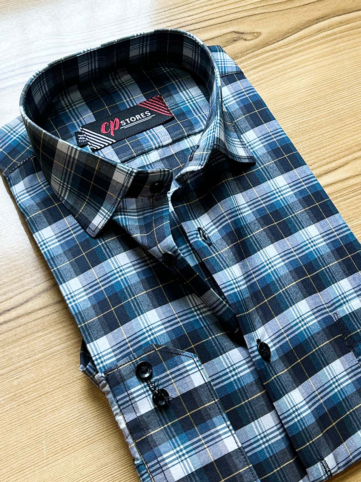 T Black Checks Formal Dress Shirt For Men MFS455