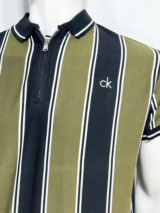 Green Striped Polo T-Shirt For Men MTS458
