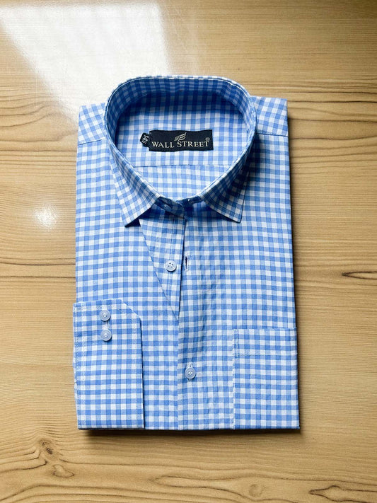 Blue Mini Box Formal Dress Shirt For Men MFS575