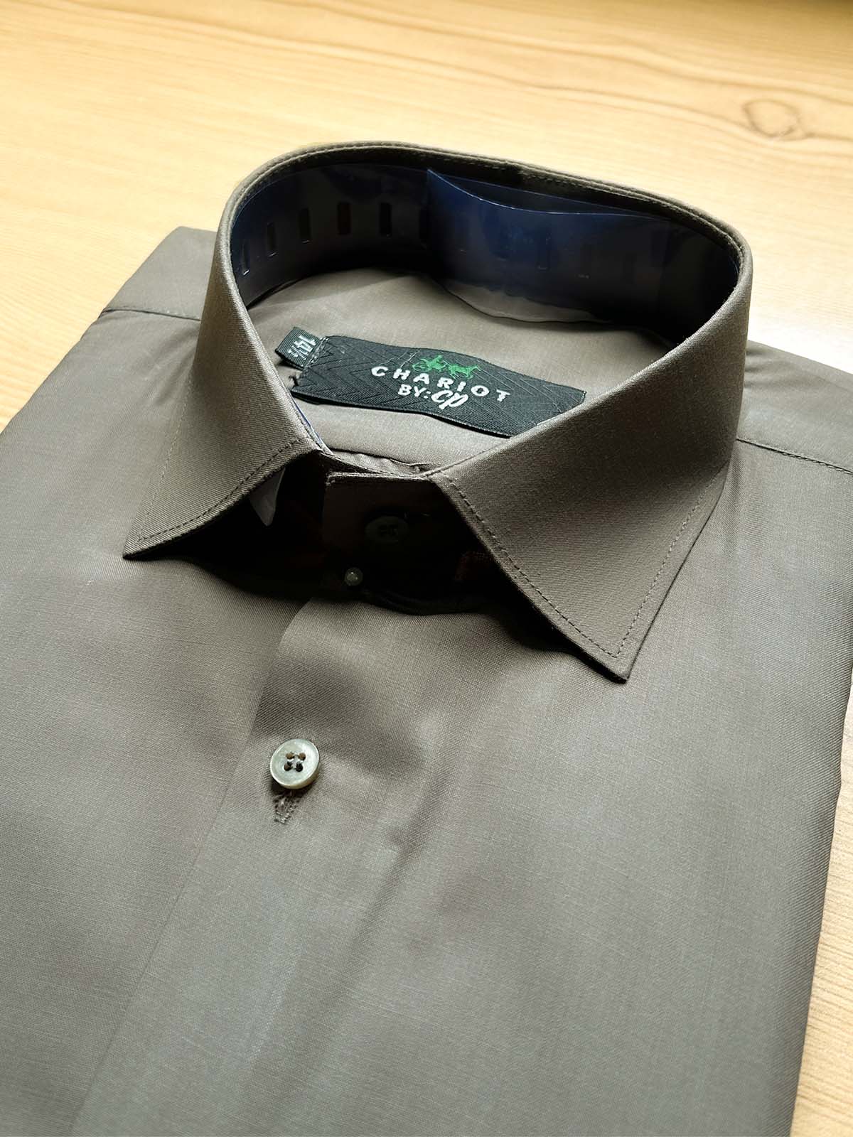 Wood Brown Plain Formal Dress Shirt For Men MFS477