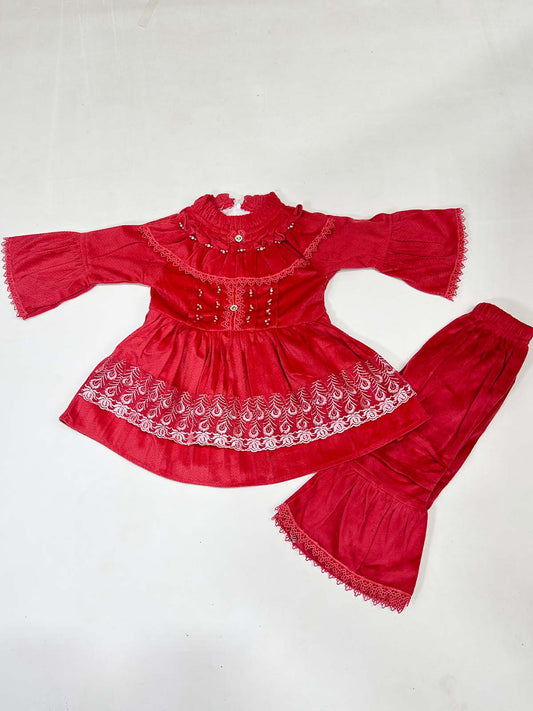 1Yr - 4Yrs Velour Red Suit For Girls RZ GS313
