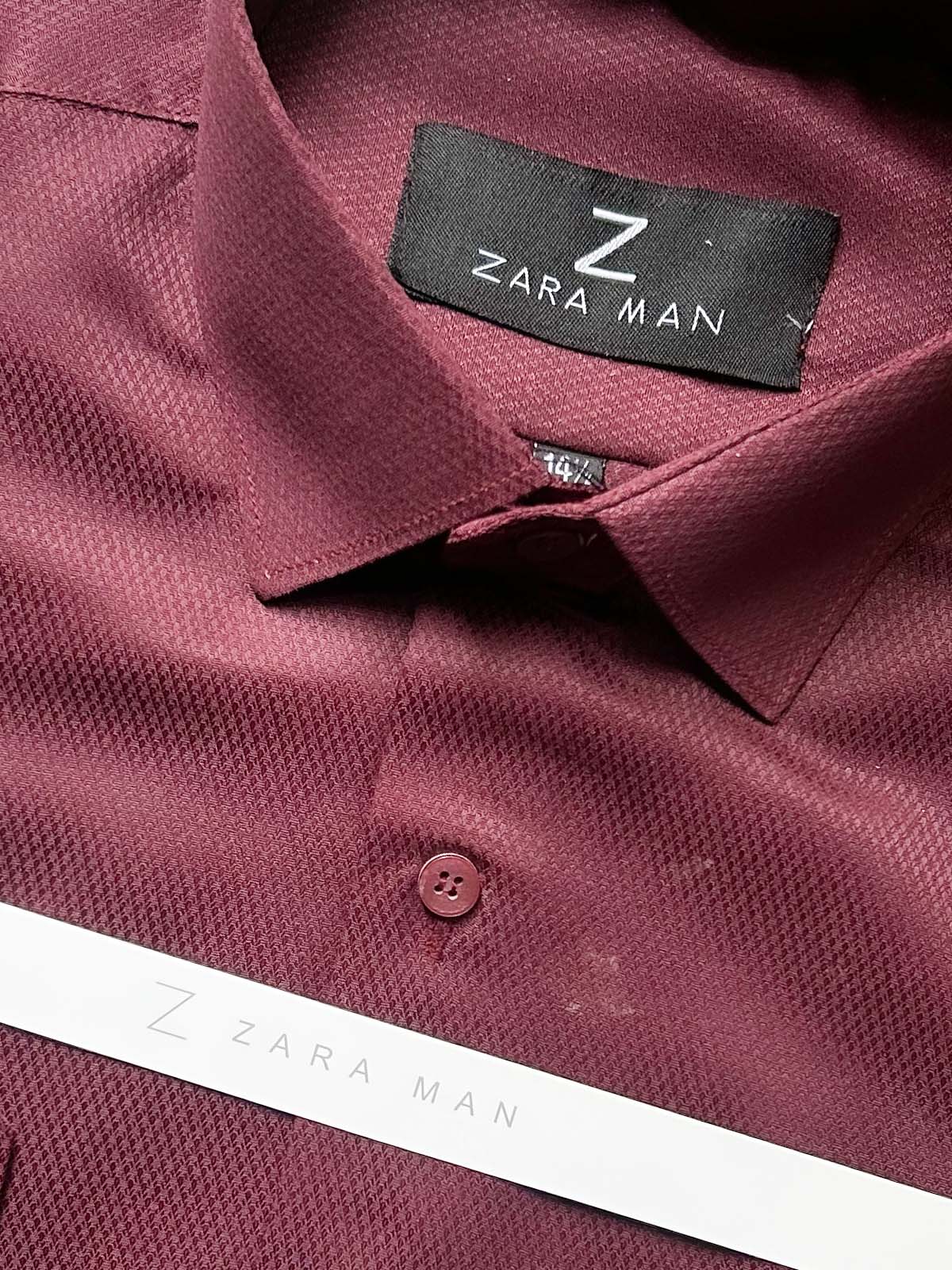 MFS587 Maroon Textured Formal Dress Shirt For Men