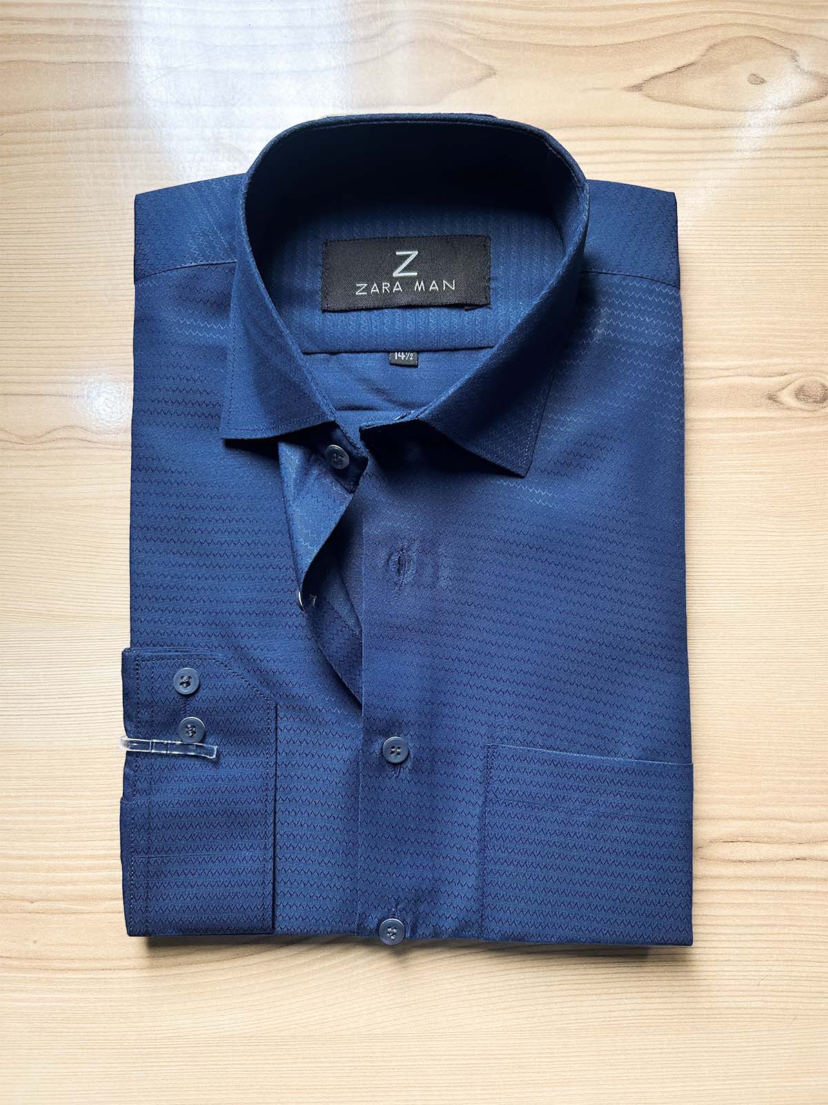 MFS597 Navy Blue Textured Formal Dress Shirt For Men