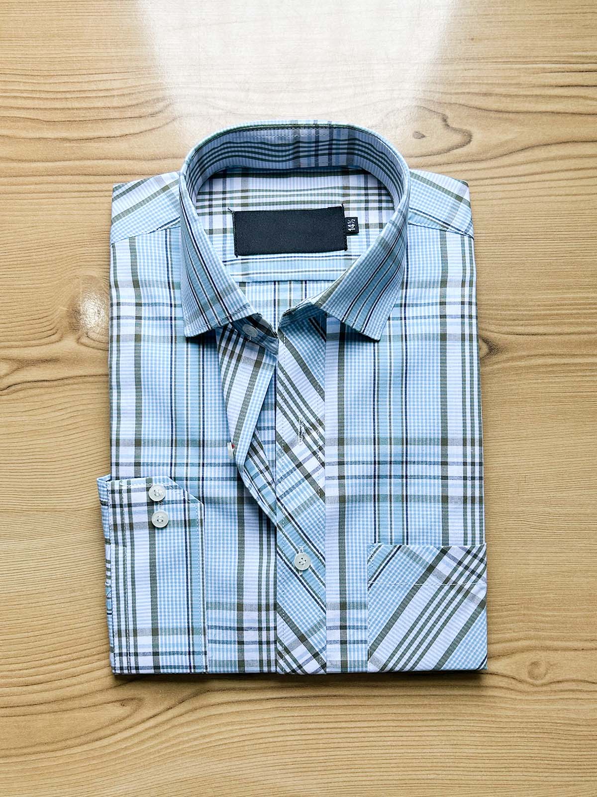 F Blue Checks Formal Dress Shirt For Men MFS513