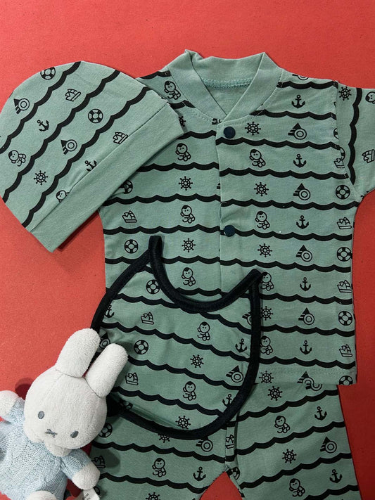 0Mth - 3Mth Green 5Pcs Suit For Newborns NBS691