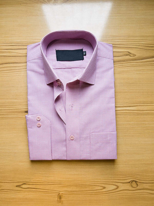 Pink Micro Checks Formal Dress Shirt For Men MFS430
