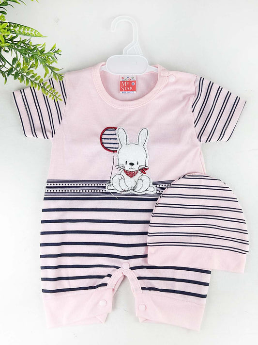 0Mth - 3Mth Pink Romper with Cap For Newborn HG NBR131