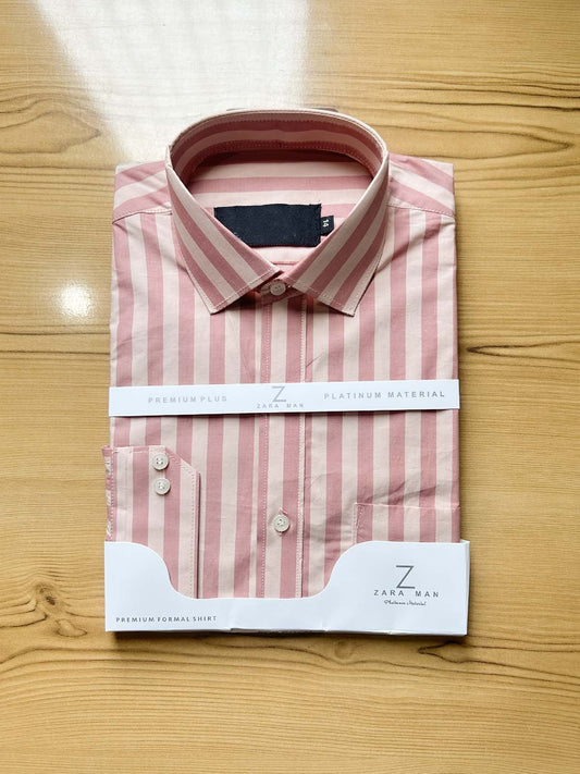 Tea-Pink Lines Formal Dress Shirt For Men MFS559