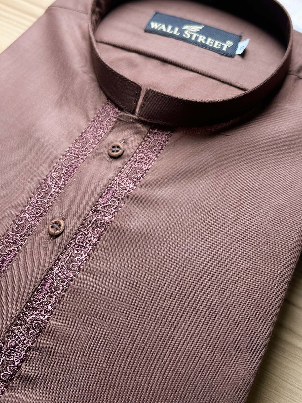 952/1-5 MSK490 Brown Stitched Suit Sherwani Collar Kameez Shalwar For Men