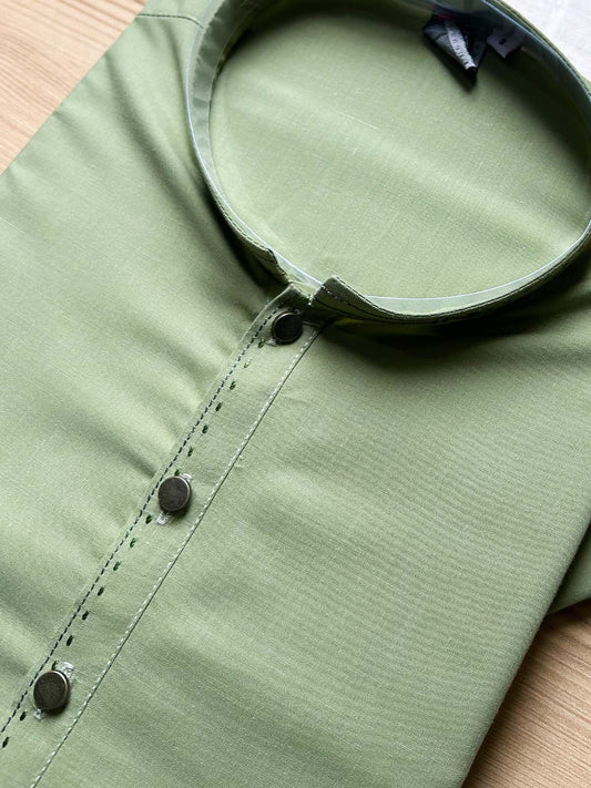 970-5 MSK497 Green Stitched Suit Sherwani Collar Kurta Pajama For Men