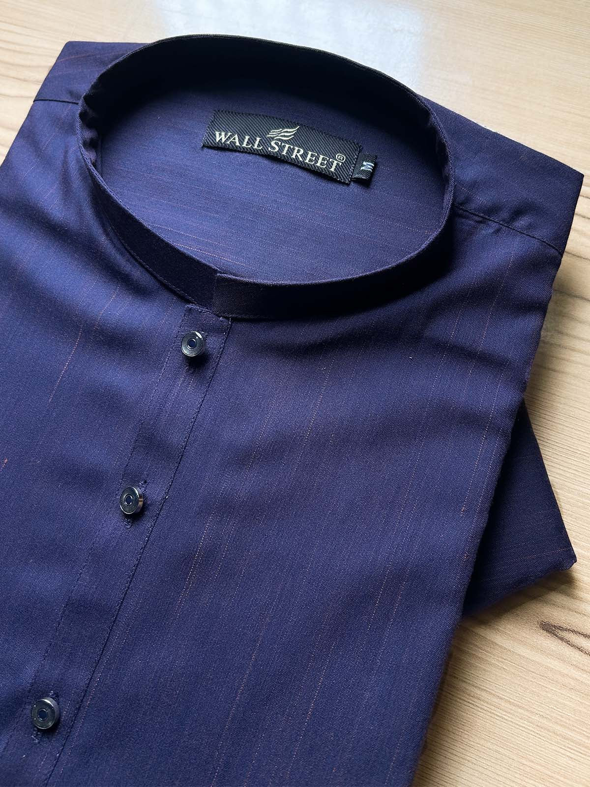030-6 MSK561 Ink Blue Stitched Suit Sherwani Collar Kurta Pajama For Men