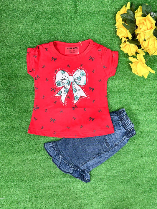 1Yr - 4Yrs Bow Red Suit For Girls SK GS398