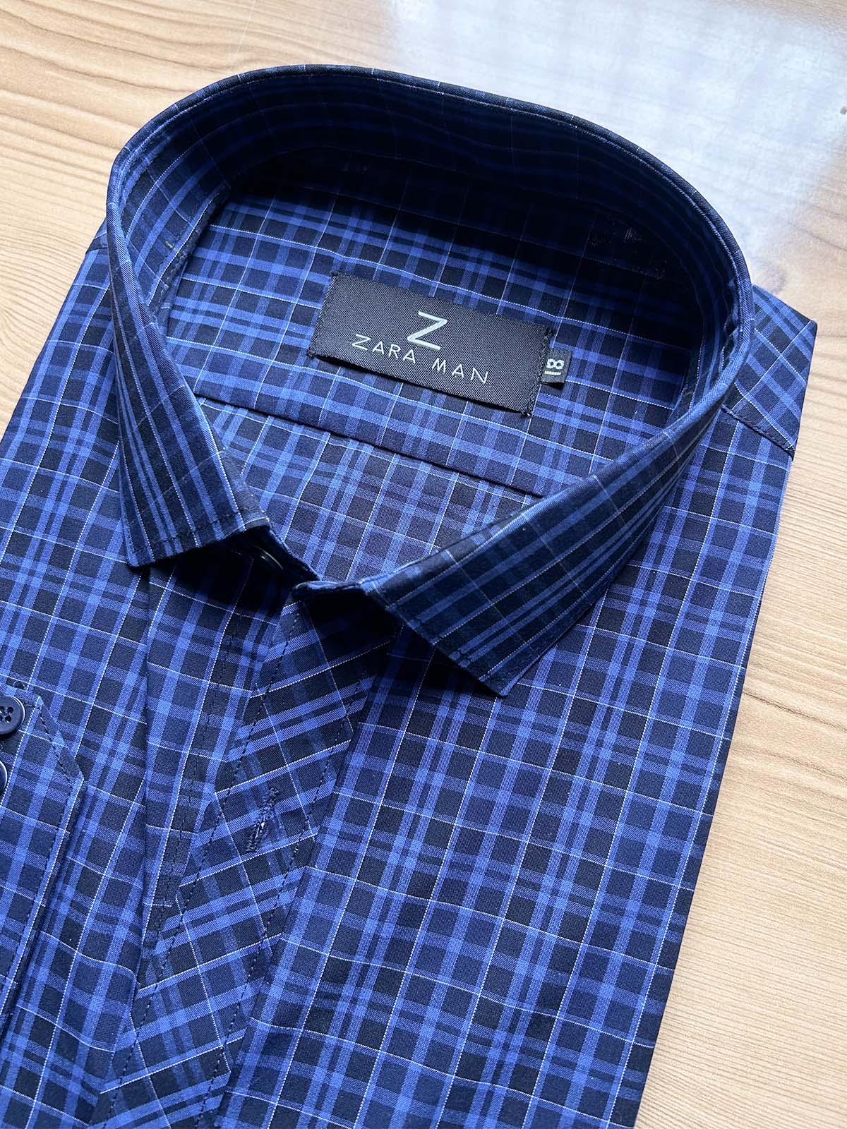 Dark Blue Checks Formal Dress Shirt For Men MFS541