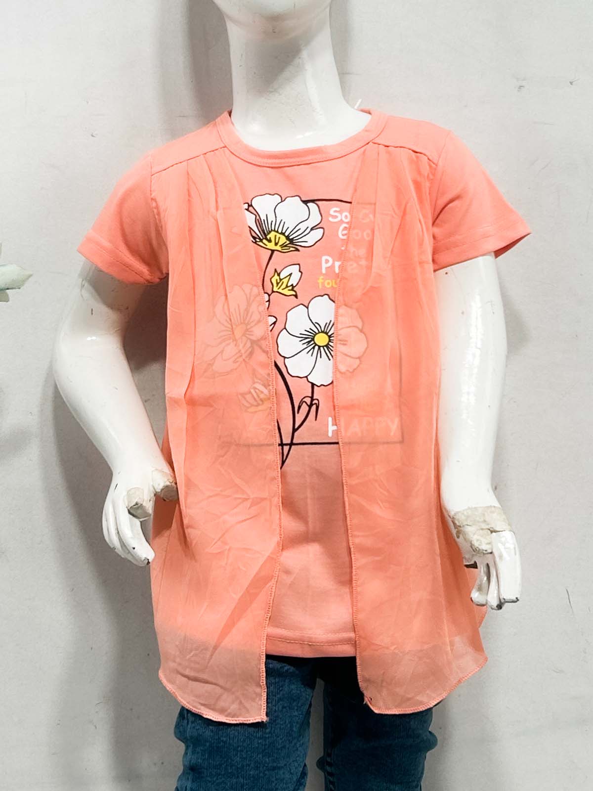 2Yrs - 7Ys Floral Orange T-Shirt For Girls SK GTS102