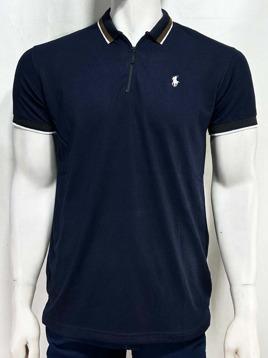 Navy Zip Polo T-Shirt For Men MTS449