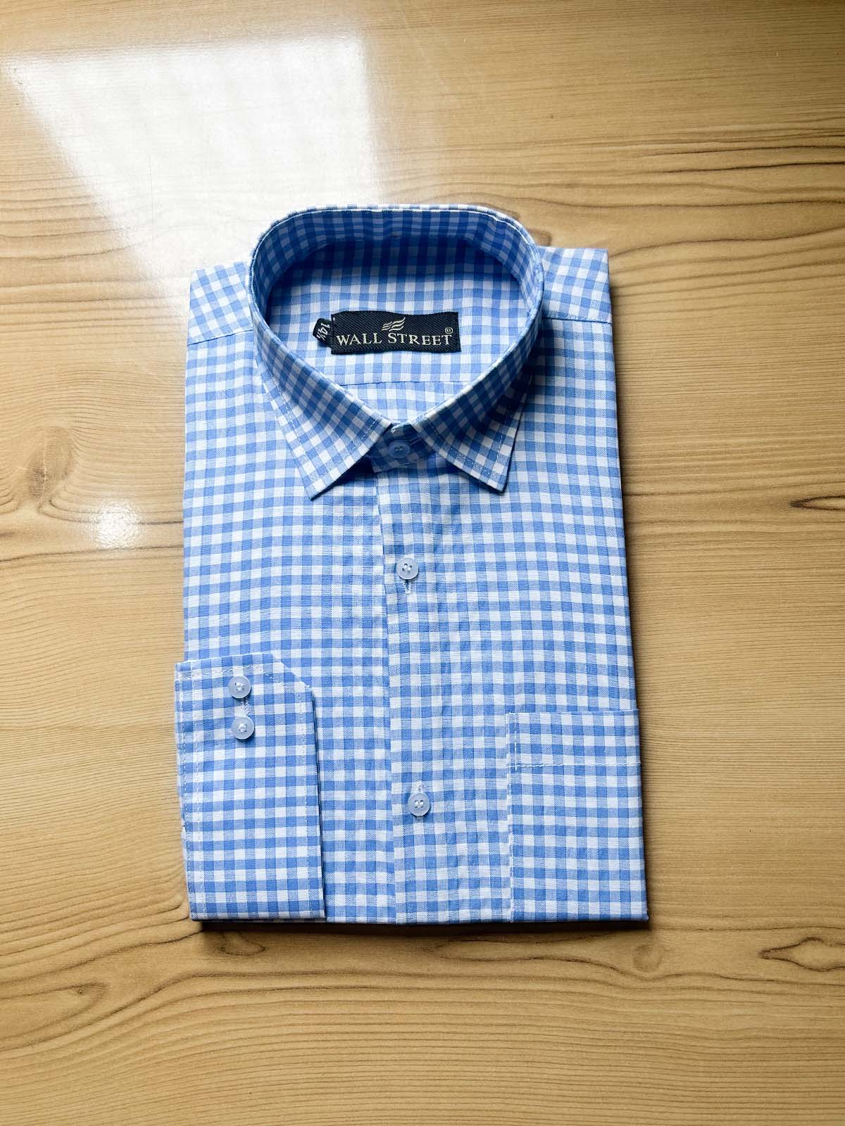 Blue Mini Box Formal Dress Shirt For Men MFS575