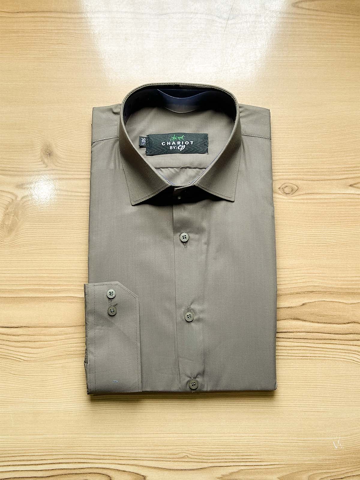 Wood Brown Plain Formal Dress Shirt For Men MFS477