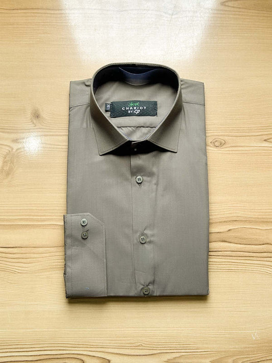 Wood Brown Plain Formal Dress Shirt For Men MFS477