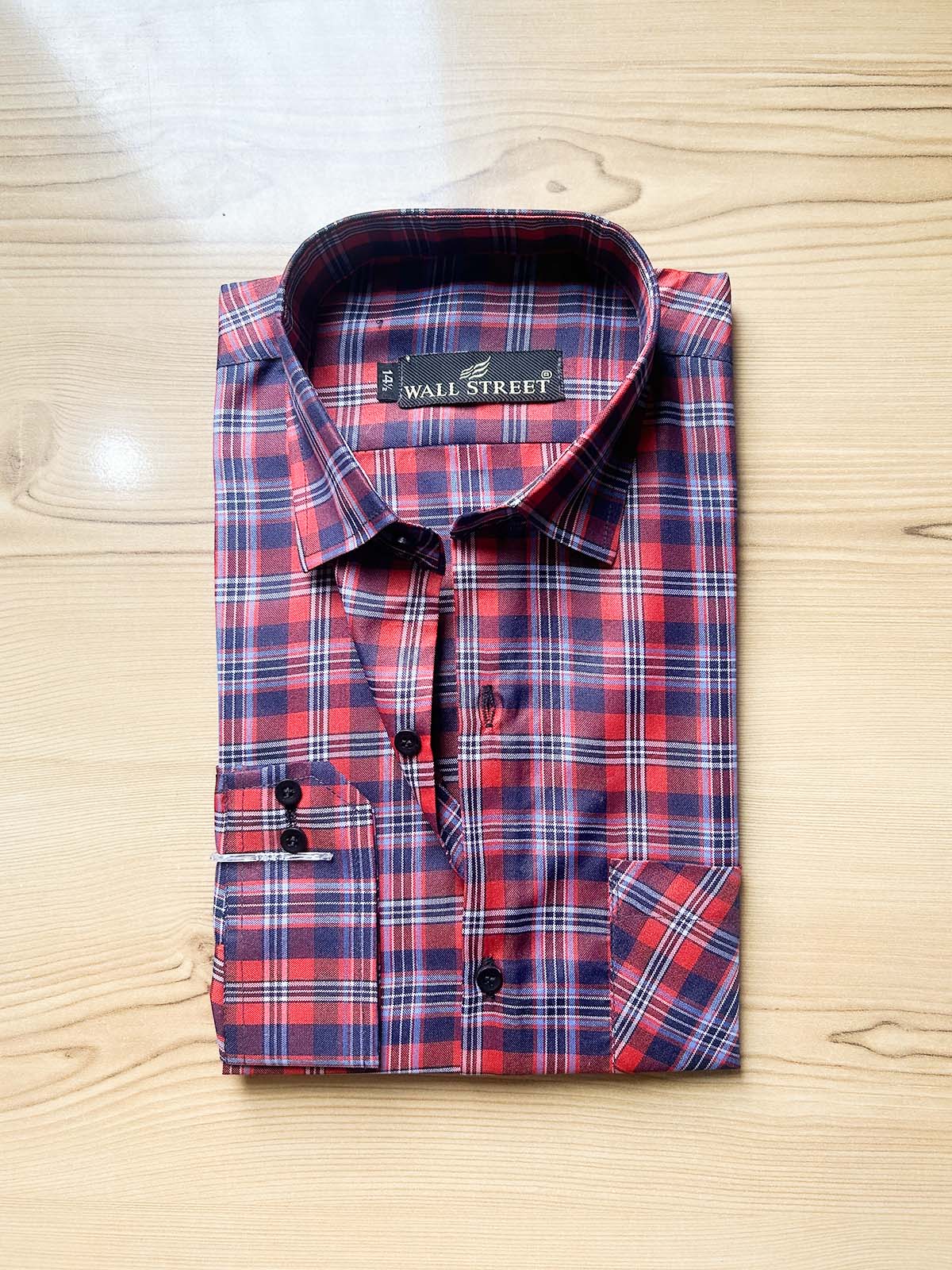 Red Checks Formal Dress Shirt For Men MFS578