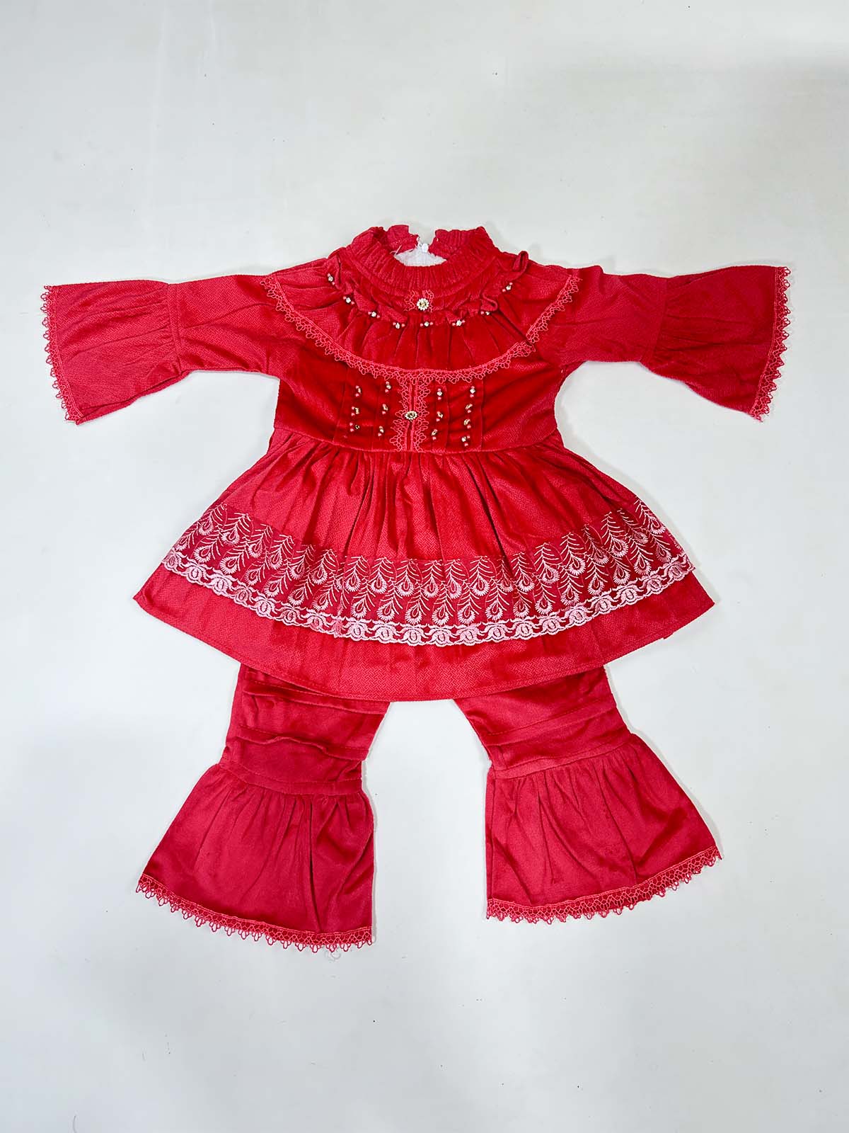 1Yr - 4Yrs Velour Red Suit For Girls RZ GS313