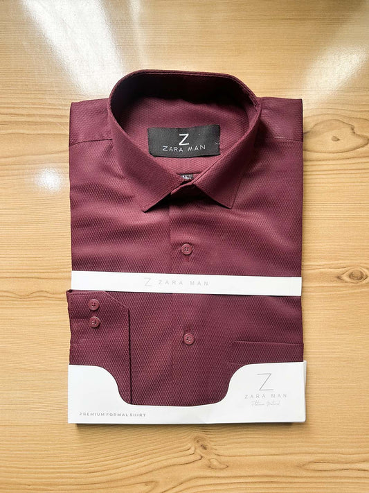 MFS587 Maroon Textured Formal Dress Shirt For Men