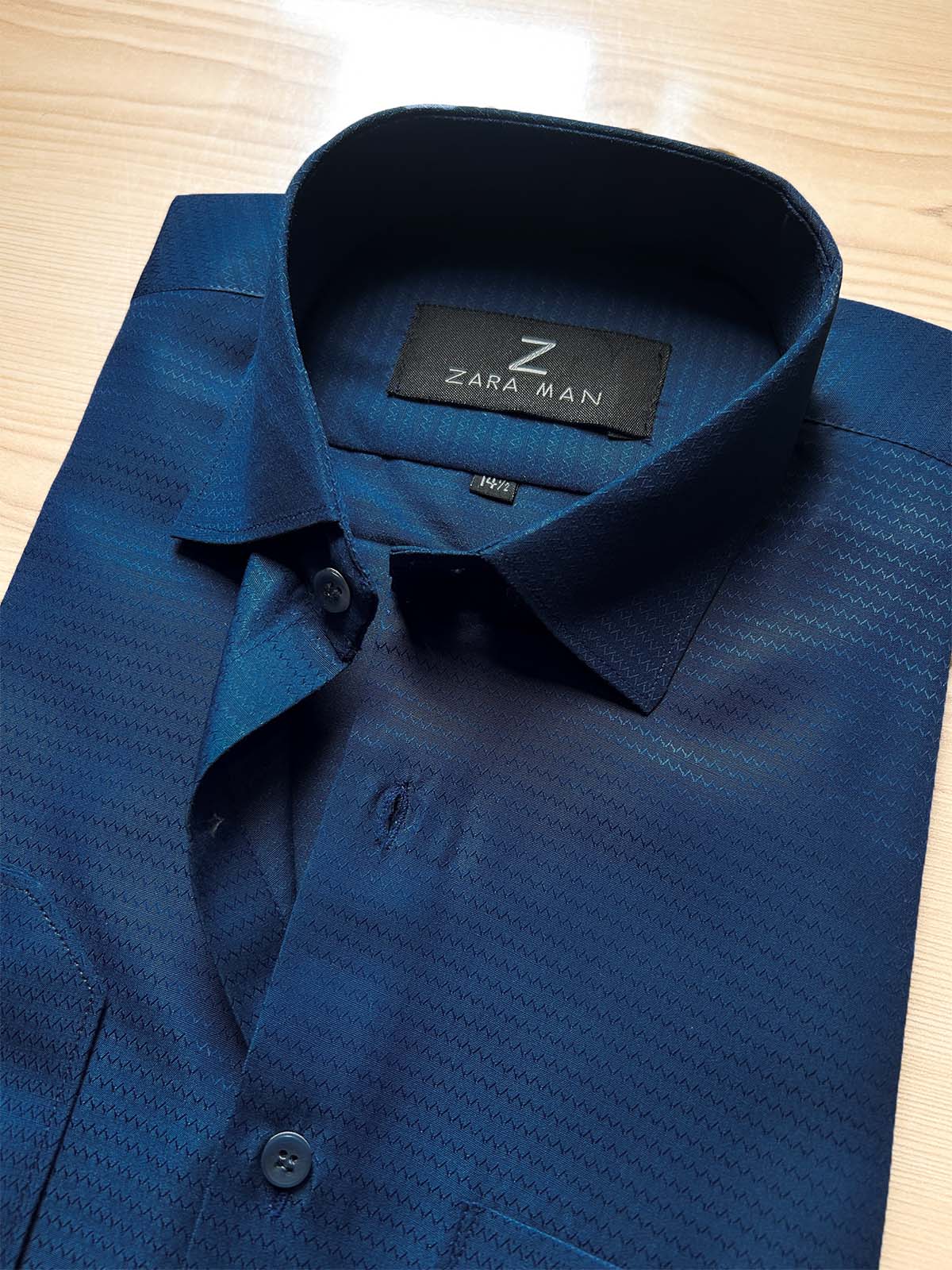 MFS597 Navy Blue Textured Formal Dress Shirt For Men