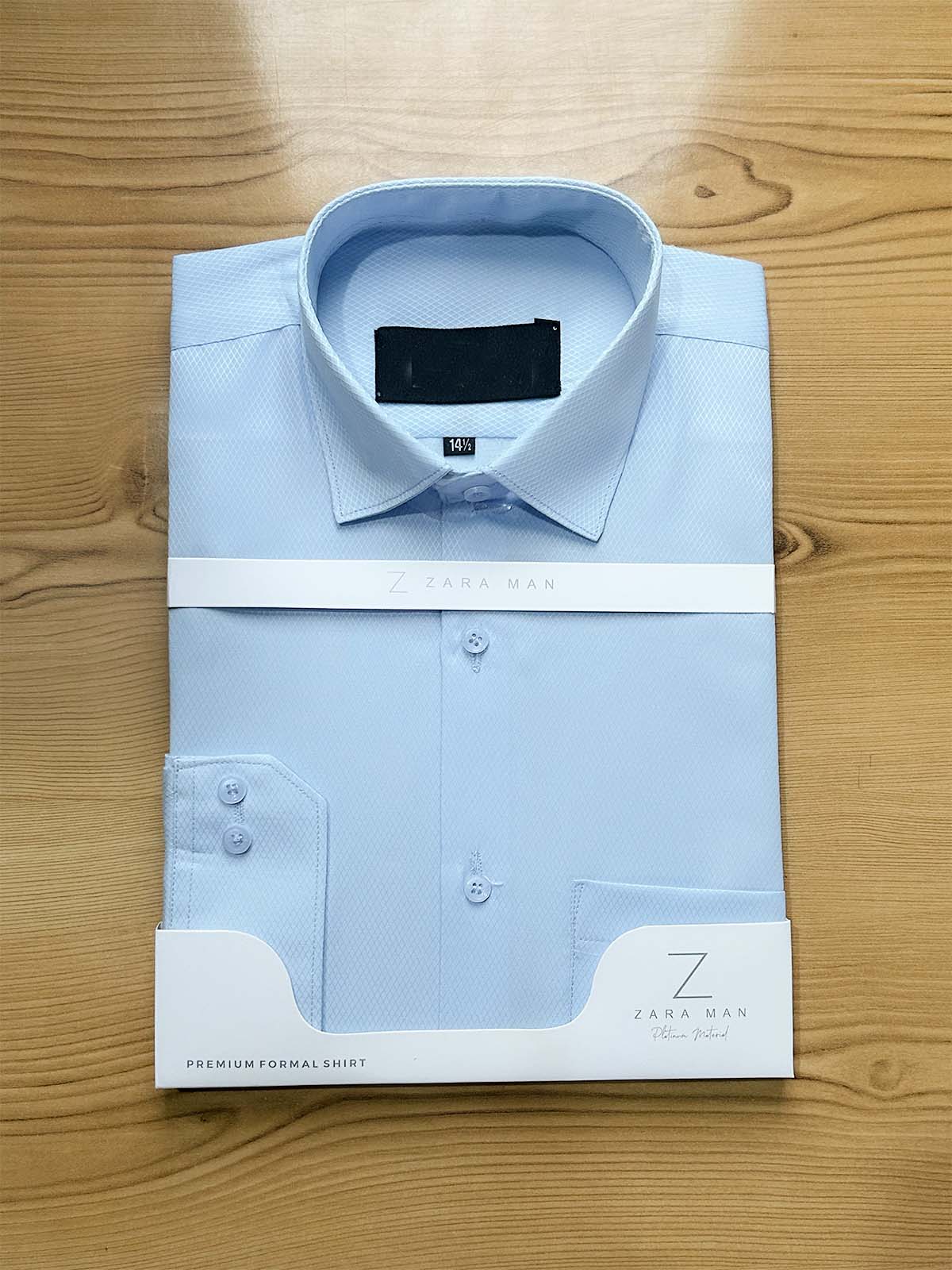 Sky Blue Textured Formal Dress Shirt For Men MFS503