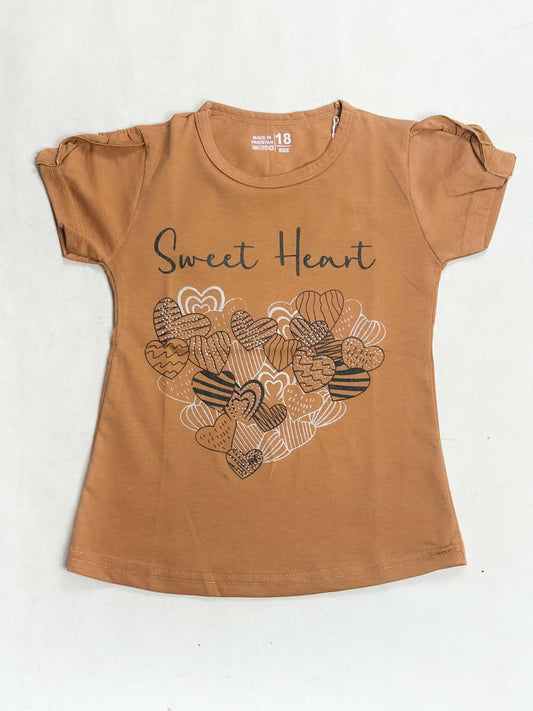 2Yrs - 7Ys Sweet Heart Brown T-Shirt For Girls SK GTS121