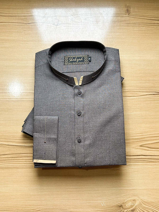 899-2 Brown Stitched Suit Sherwani Collar Kameez Shalwar For Men MSK397