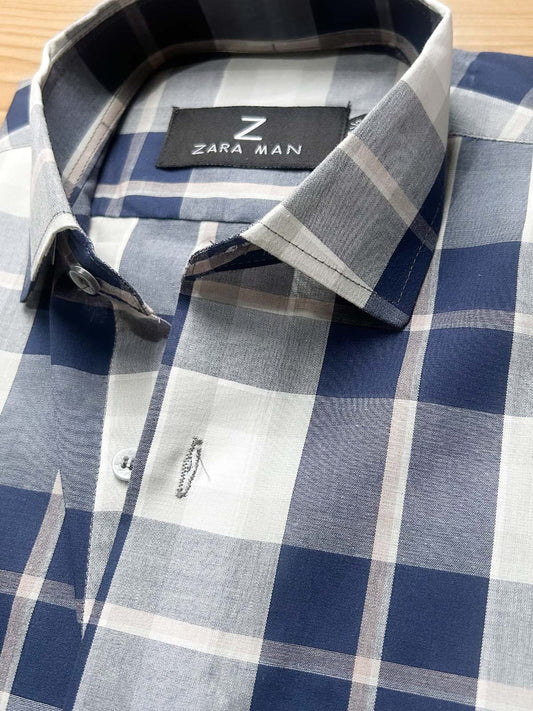 MFS606 Blue Checks Formal Dress Shirt For Men