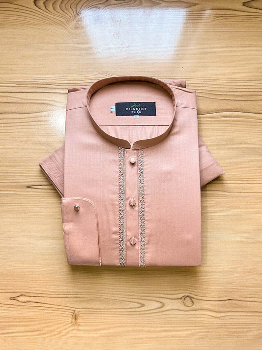 954B-7 Peach Stitched Suit Sherwani Collar Kameez Shalwar For Men MSK360