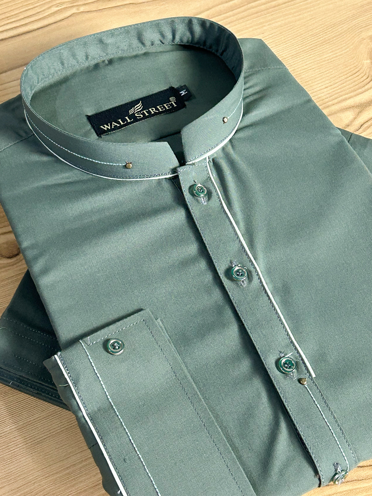 916-7 Green Stitched Suit Sherwani Collar Kameez Shalwar For Men MSK403