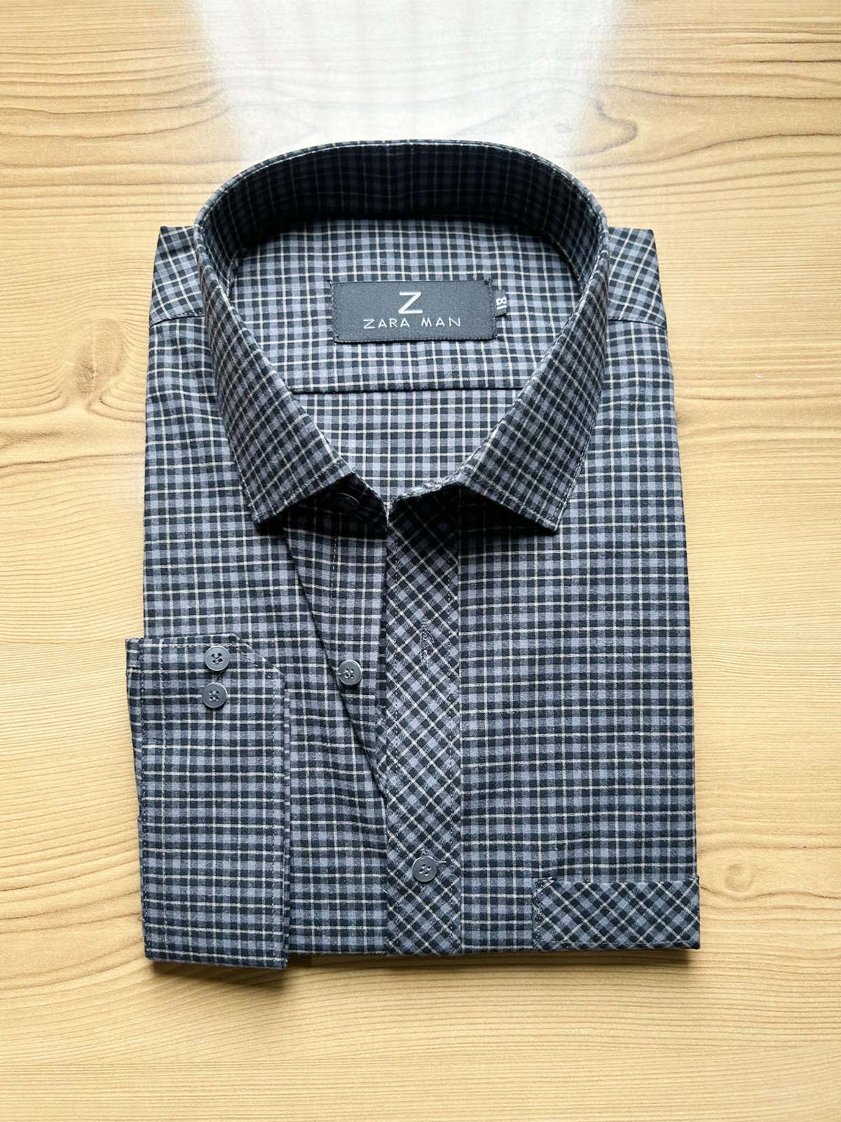 Dark Grey Checks Formal Dress Shirt For Men MFS542