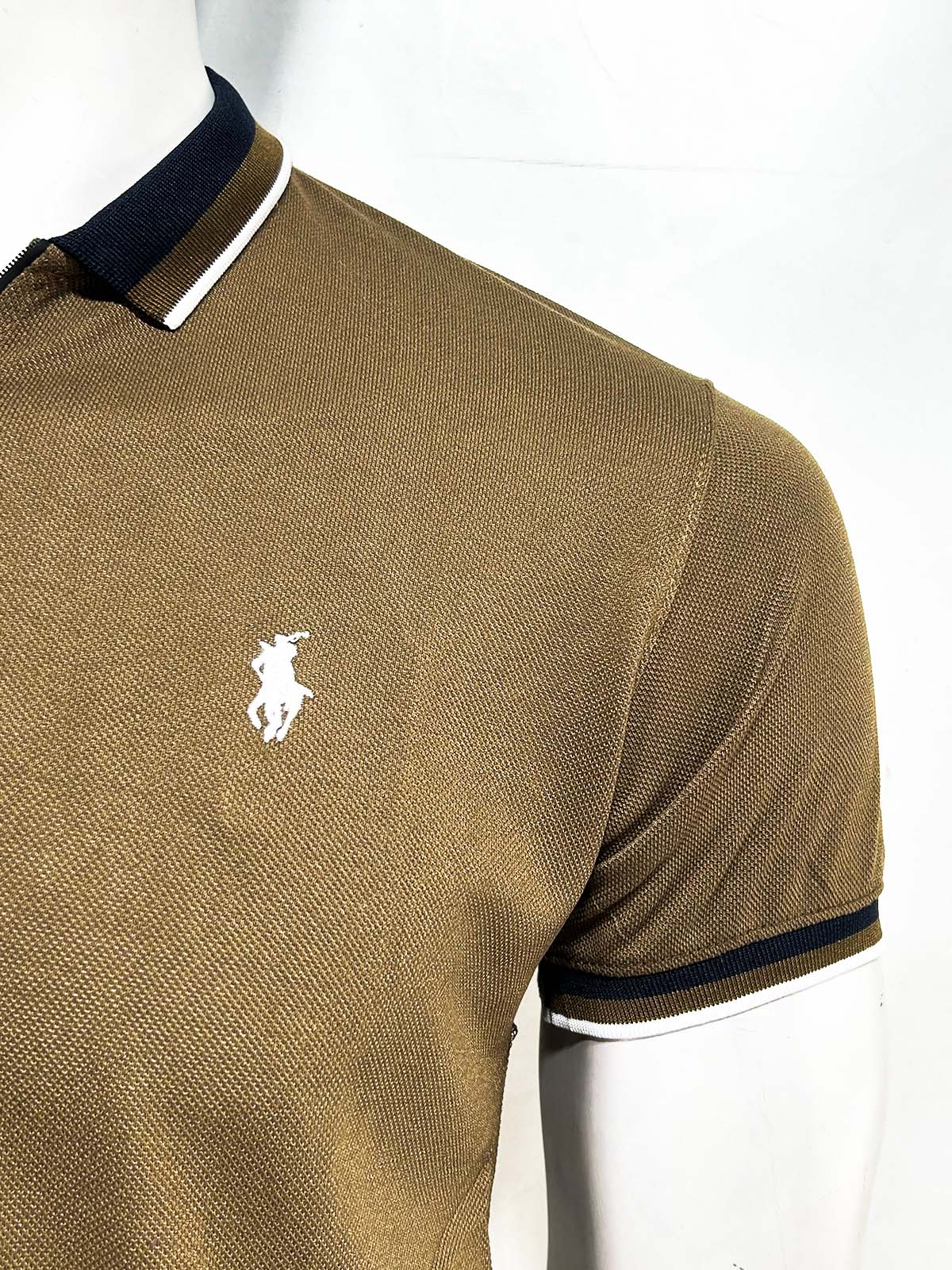 Brown Zip Polo T-Shirt For Men MTS450