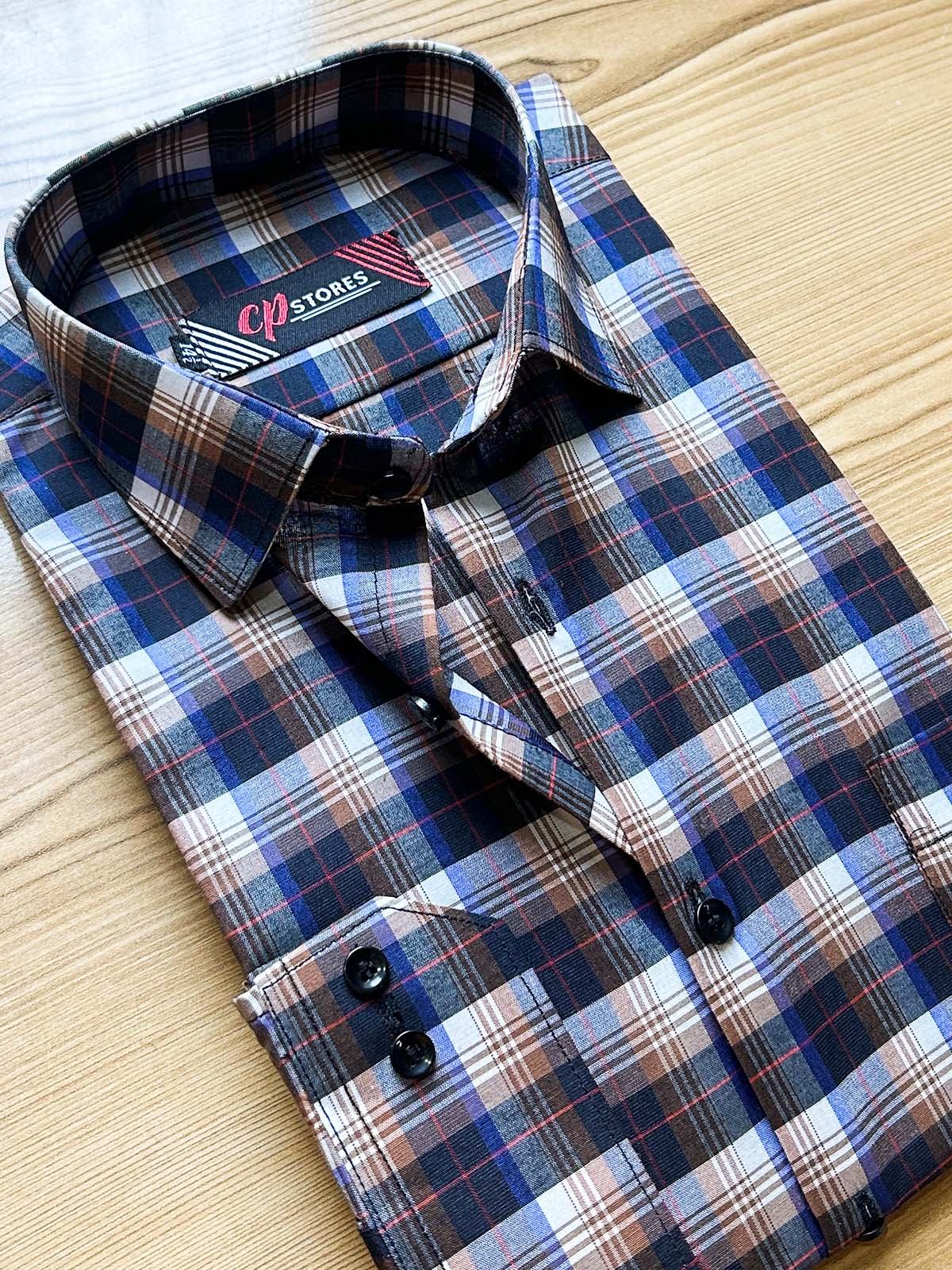 B Black Checks Formal Dress Shirt For Men MFS454