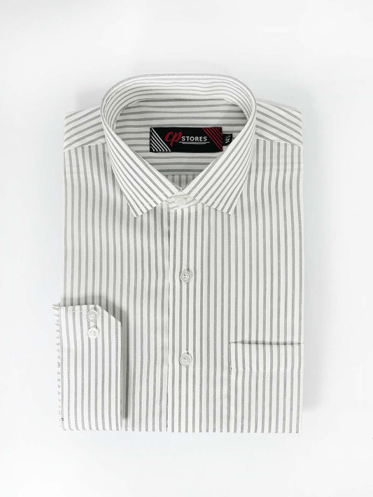 Black White Stripes Formal Dress Shirt For Men MFS406