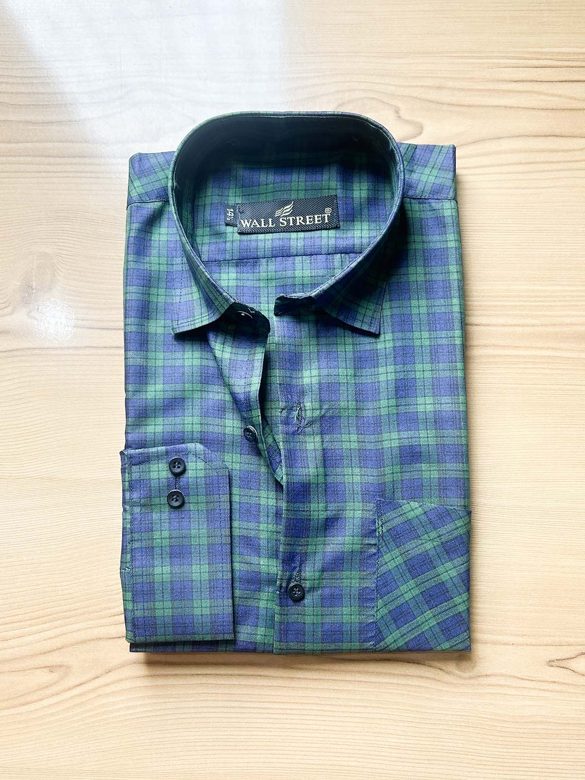 Green Checks Formal Dress Shirt For Men MFS576