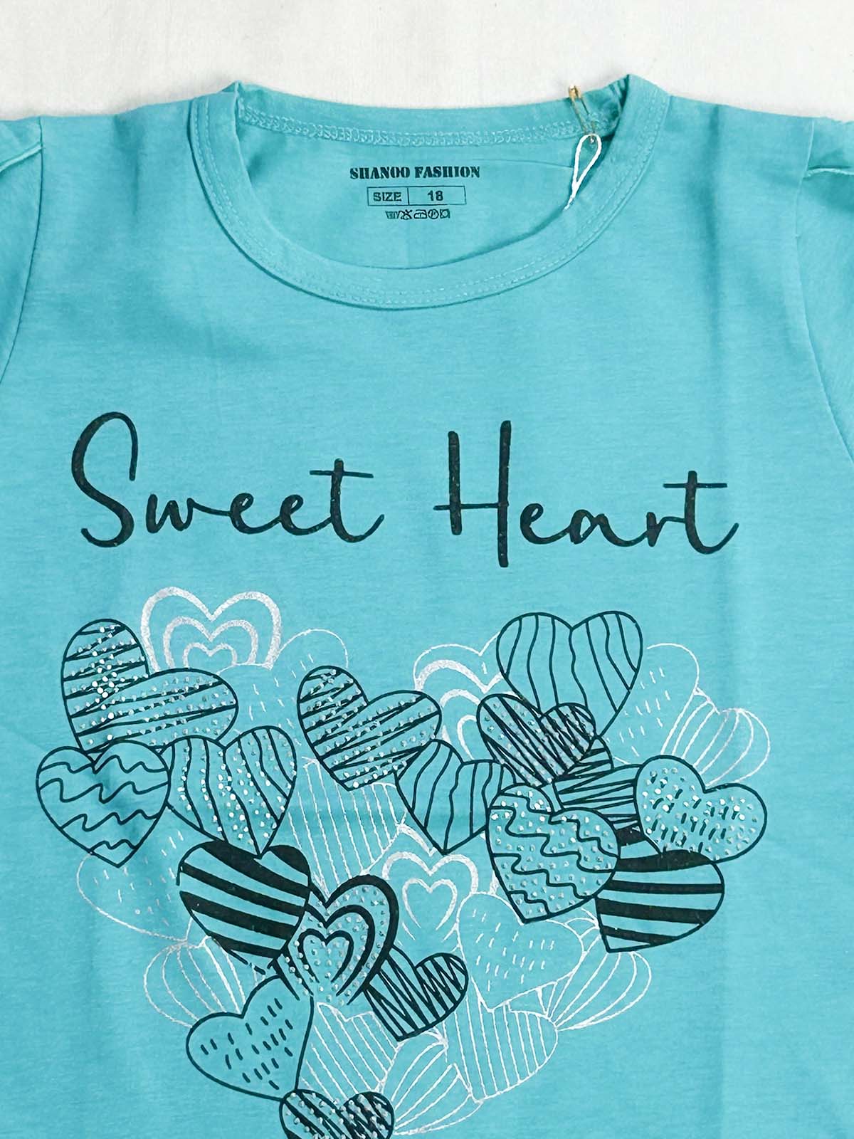 2Yrs - 7Ys Sweet Heart Ferozi T-Shirt For Girls SK GTS122