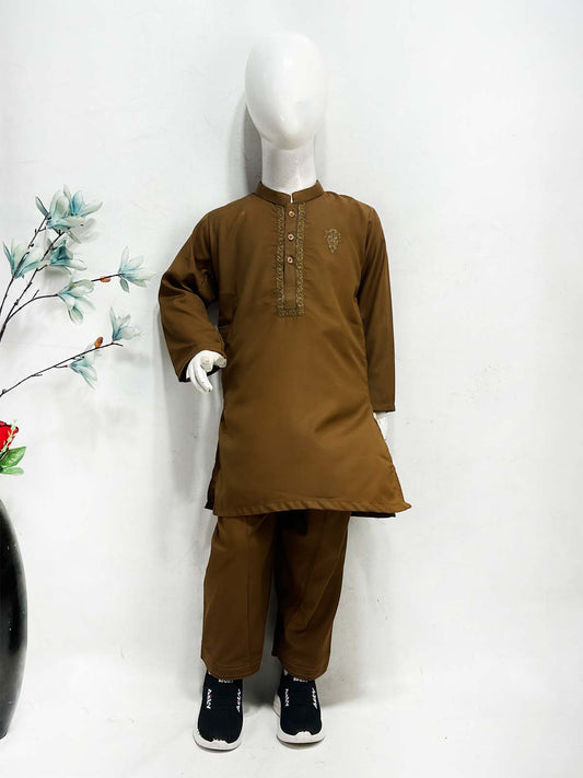 5Yrs - 14Yrs Brown Kameez Shalwar Suit For Boy AM BKS203