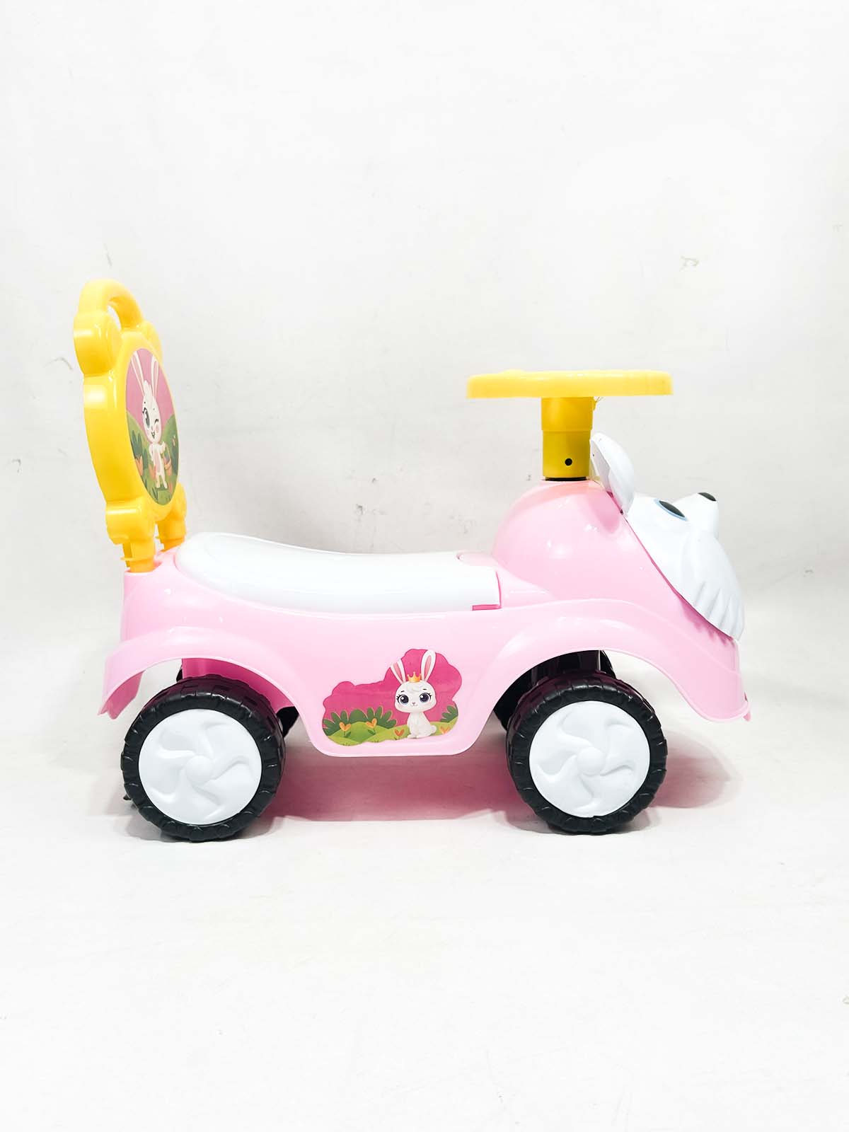 Rabbit Pink 4 Wheel Ride On Push Car For Kids