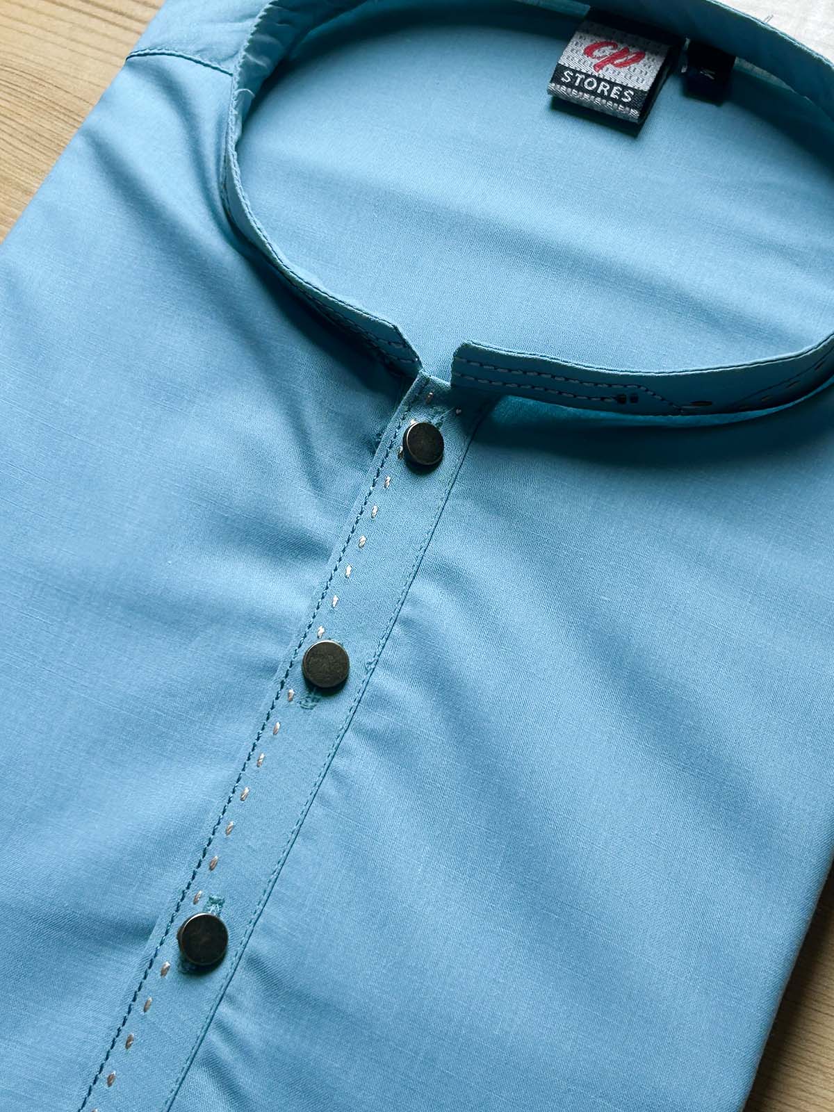 970-4 MSK496 Blue Stitched Suit Sherwani Collar Kurta Pajama For Men