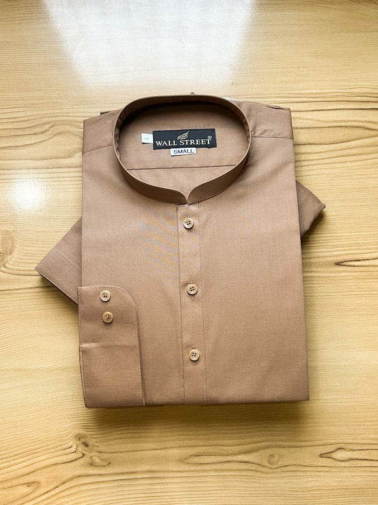 955A-8 MSK476 Brown 100% Cotton Stitched Suit Sherwani Collar Kameez Shalwar For Men