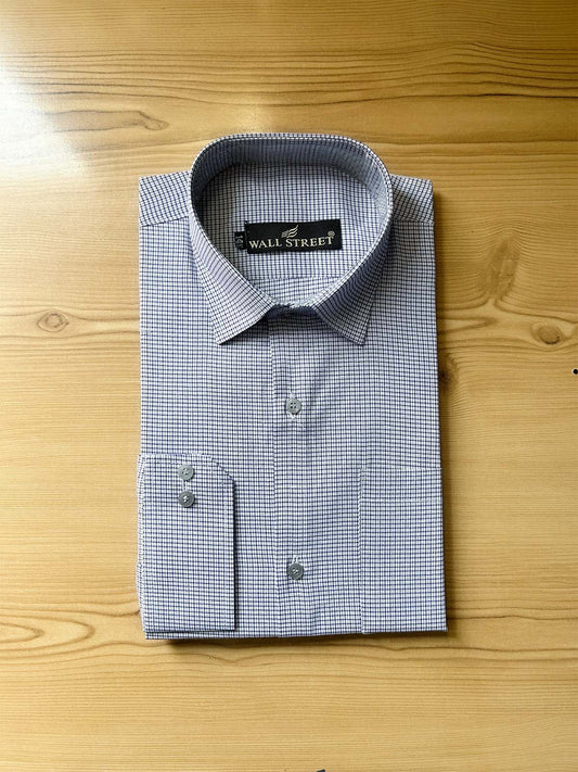 Blue Micro Checks Formal Dress Shirt For Men MFS554