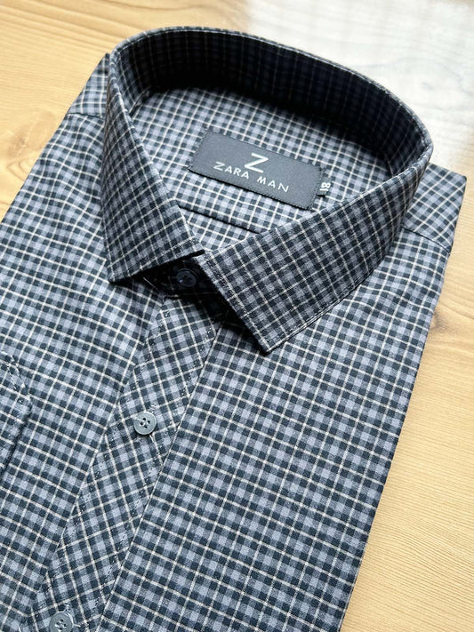 Dark Grey Checks Formal Dress Shirt For Men MFS542