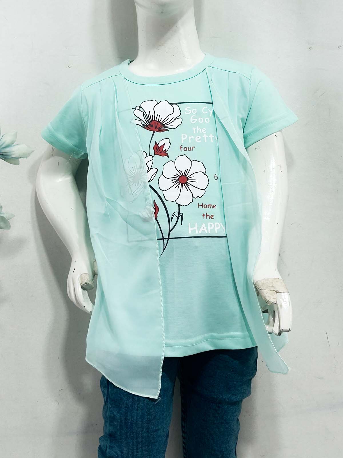 2Yrs - 7Ys Floral Geen T-Shirt For Girls SK GTS99