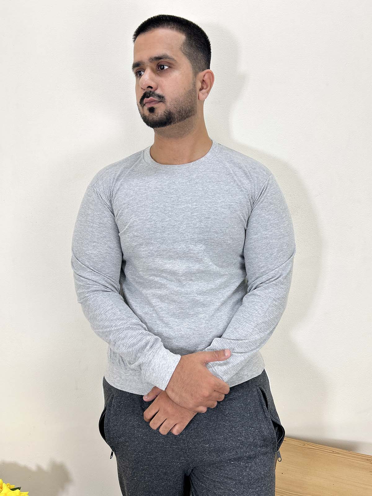 Light Grey Full Sleeve T-Shirt For Men MTS399