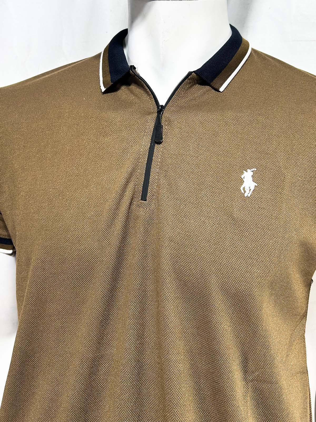 Brown Zip Polo T-Shirt For Men MTS450