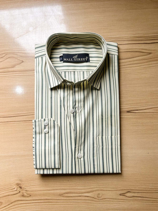 Light Yellow Lines Formal Dress Shirt For Men MFS566